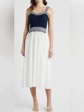 NWOT Moon River Crochet Top Mixed Media Midi Dress